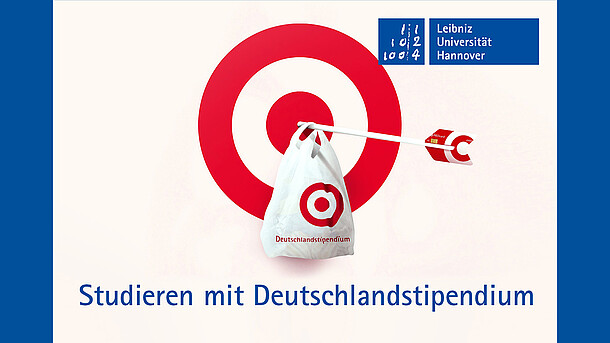 Einfe Zielscheibe mit einem Pfeil in der Mitte, darunter der Titel "Studieren mit Deutschlandstipendium".