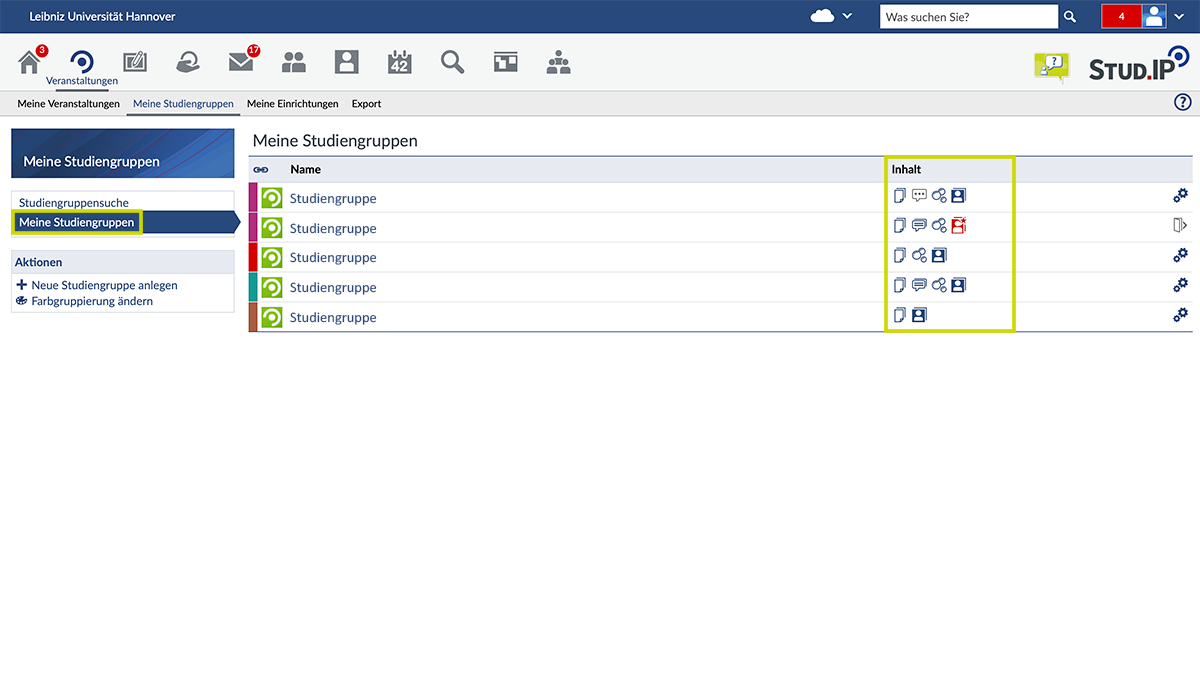 Meine Studiengruppen (Screenshot Stud.IP)